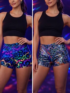 Y2K Dance Shorts Bundle Sz S Leopard Metallic Rave Festival Pole Fitness Gym EUC